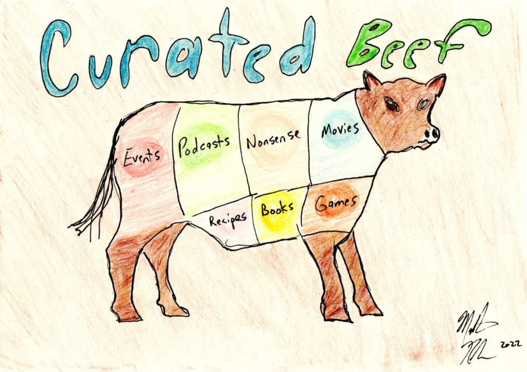 Butcher's beef diagram with movies and podcasts instead of cuts of meat