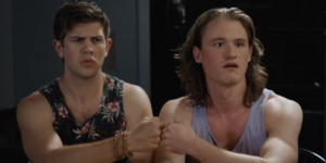 Two members of the Letterkenny minor league hockey team look troubled